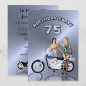 75e fête d'anniversaire Invitation avec moto (Devant / Derrière)