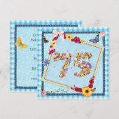 75e fête d'anniversaire Invitation fleurs, papillo (Devant / Derrière)