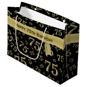 75e Happy Birthday Black/Gold-nummerpatroon Groot Cadeauzakje
