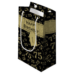 75e Happy Birthday Black/Gold-nummerpatroon Klein Cadeauzakje