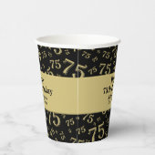 75e Happy Birthday Black/Gold-nummerpatroon Papieren Bekers (Rechts)