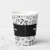 75e Happy Birthday Black/White Number Pattern Papieren Bekers (Rechts)