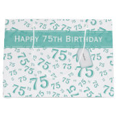 75e Happy Birthday Blauwgroen/White Number Pattern Groot Cadeauzakje (Voorkant)