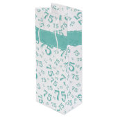 75e Happy Birthday Blauwgroen/White Number Pattern Wijn Cadeautas (Achterkant Gekanteld)