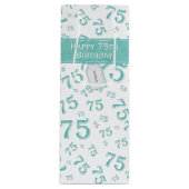 75e Happy Birthday Blauwgroen/White Number Pattern Wijn Cadeautas (Voorkant)