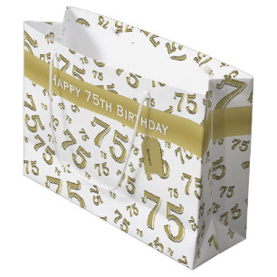 75e Happy Birthday Gold/White Number Pattern Groot Cadeauzakje