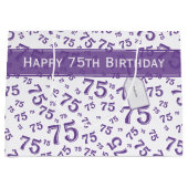 75e Happy Birthday Paars/White Number Pattern Groot Cadeauzakje (Voorkant)