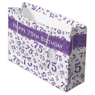75e Happy Birthday Paars/White Number Pattern Groot Cadeauzakje