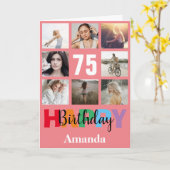 75e Joyeux Anniversaire Photo Collage Carte rose m (Fleur jaune)