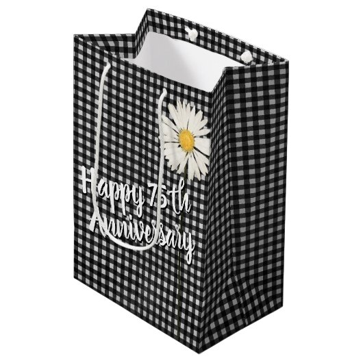 75e Jubileum Daisy on Gingham Medium Gift Bag Cadeauzakje (Voorkant Gekanteld)