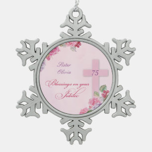 75e Jubileum van het religieuze leven Katholieke n Tin Sneeuwvlok Ornament