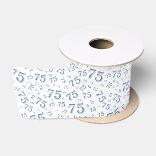 75e Moderne Willekeurige Nummer Patroon Blauw/Wit Lint