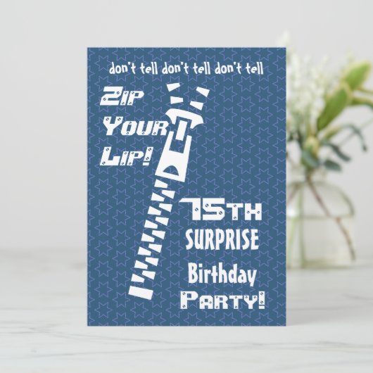 75e URPRISE Birthday Blue Stars Zip Uw Lip Kaart (Staand voorkant)