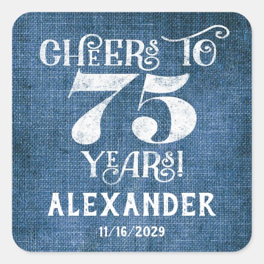 75e verjaardag Blauwe linen Hartelijk dank aan de  Vierkante Sticker (Voorkant)