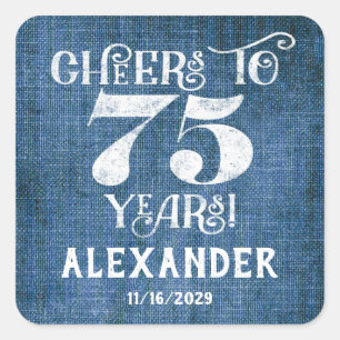 75e verjaardag Blauwe linen Hartelijk dank aan de Vierkante Sticker