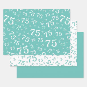 75e verjaardag Blauwgroen en wit nummerpatroon 75 Inpakpapier Vel