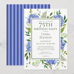 75e verjaardag Blue Hydrangeas Surprise Party Kaart