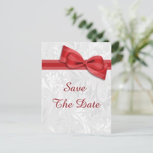 75e verjaardag Damask en Faux Bow Bewaar de datum Aankondigingskaart (Staand voorkant)