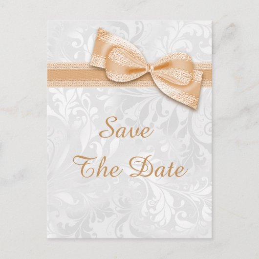 75e verjaardag Damask en Faux Bow Bewaar de datum Aankondigingskaart (Voorkant)