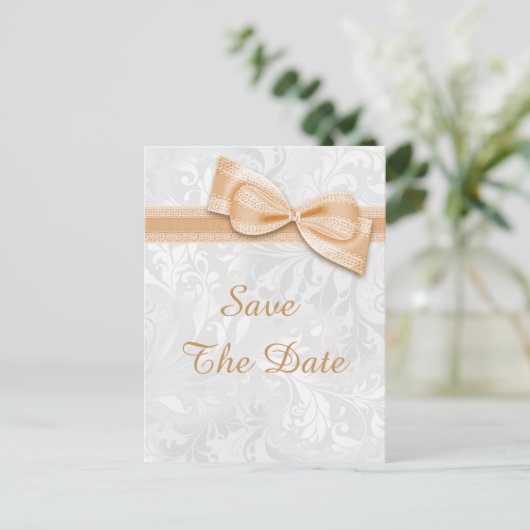 75e verjaardag Damask en Faux Bow Bewaar de datum Aankondigingskaart (Staand voorkant)