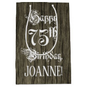 75e verjaardag: Fancy, Faux Wood Kijk + Aangepaste Medium Cadeauzakje (Voorkant)