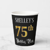 75e verjaardag — Fancy script, Faux Gold look Papieren Bekers (Voorkant)