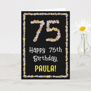 75e verjaardag: Floral Flowers Number, Custom Name Kaart