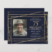 75e verjaardag foto blauw goud papier blad (Voorkant / Achterkant)