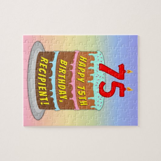 75e verjaardag: Fun Cake and Candles + Custom Name Legpuzzel (Horizontaal)