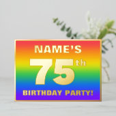 75e verjaardag: Fun, kleurrijk regenboogpatroon Folie Uitnodiging (Staand Voorkant)