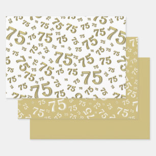 75e verjaardag Gold & White Number patroon 75 Inpakpapier Vel