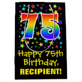 75e verjaardag: Kleurrijke Sterren Patroon & Regen Medium Cadeauzakje (Voorkant)