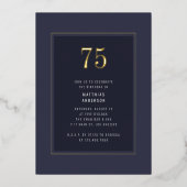 75e Verjaardag minimaal Elegant Donkergoud Lijst Folie Uitnodiging (Voorkant)