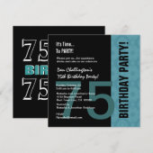 75e verjaardag Modern Aqua Black C847 Kaart (Voorkant / Achterkant)