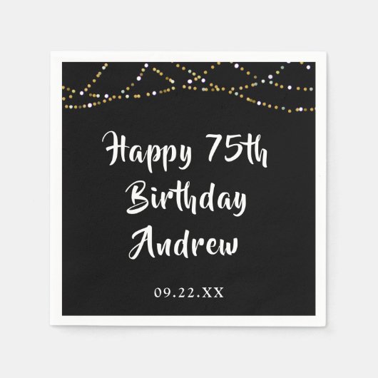 75e verjaardag Modern String Lights Zwart Servet (Voorkant)