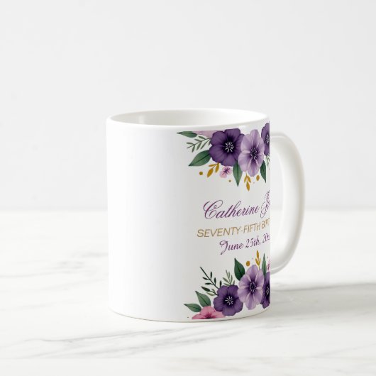 75e Verjaardag Mok – Bloemenkrans met gouden numme (Voorkant rechts)