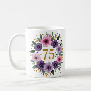 75e Verjaardag Mok – Bloemenkrans met gouden numme