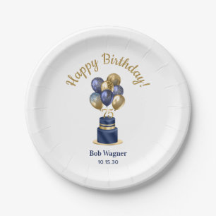 75e verjaardag Navy blauwe ballon cake Papieren Bordje