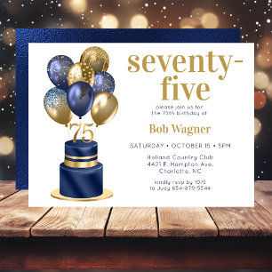 75e verjaardag Navy Blue Balloon Cake Kaart