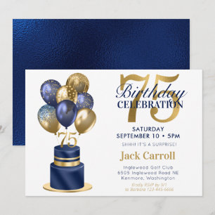 75e verjaardag Navy Blue Balloon Cake Kaart