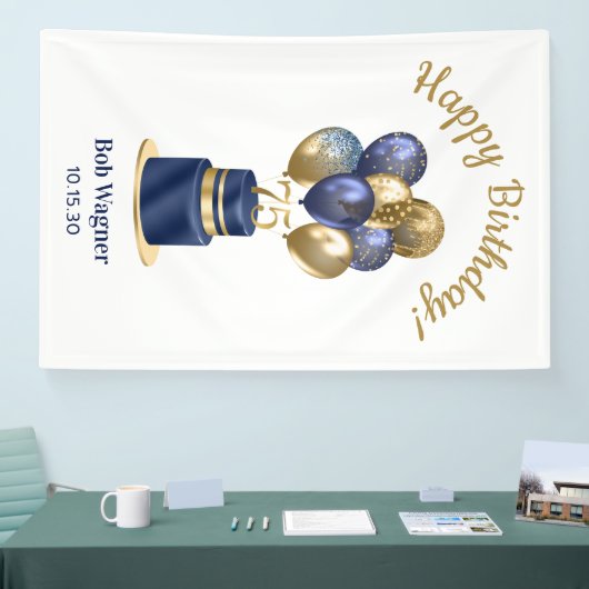 75e verjaardag Navy Blue Balloon Cake Spandoek (Beurs)