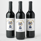 75e verjaardag Navy Blue Balloon Cake Wijn Etiket (Flessen)