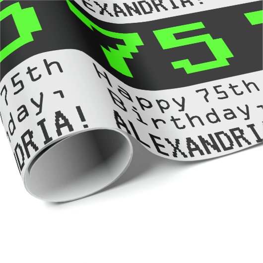 75e verjaardag - Nerdy / Geeky Style "75" en naam Cadeaupapier (Rol Hoek)