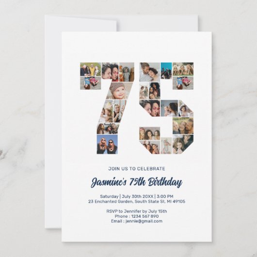 75e verjaardag nummer 75 aangepaste foto collage kaart (Voorkant)