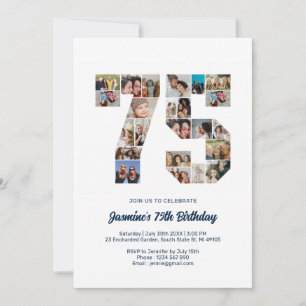 75e verjaardag nummer 75 aangepaste foto collage kaart