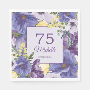75e verjaardag Paars Geel Aquarel Bloem Servet