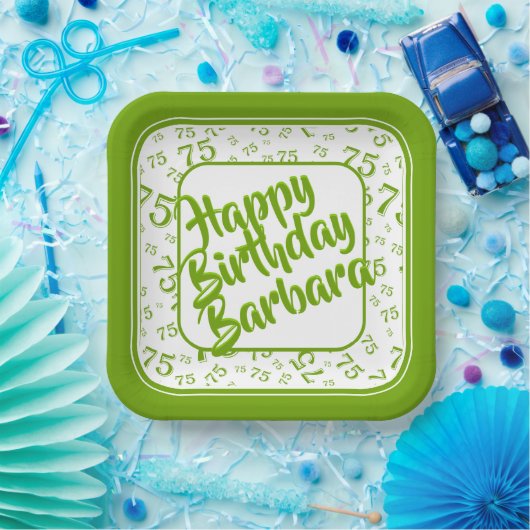 75e verjaardag partijnummer Patroon Groen/Wit Papieren Bordje (Feest)