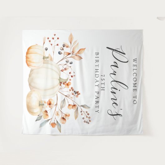 75e Verjaardag Party Herfst Pompoen Bladeren Wandkleed (Voorkant (horizontaal))