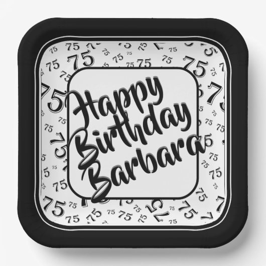 75e verjaardag Party Nummer Patroon Zwart Wit Papieren Bordje (Voorkant)