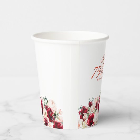 75e Verjaardag Party Red Rose Pink Peony Custom Papieren Bekers (Rechts)
